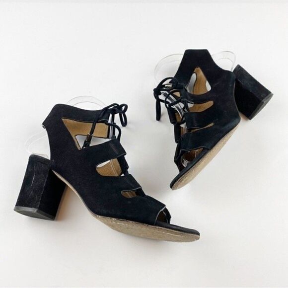 Antonio Melani Jessay Black Suede Leather Lace Up Block Heel Sandals Size 9.5 - Picture 2 of 14